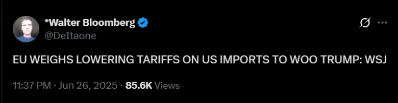 EU Hints at Lowering Tariff on US
