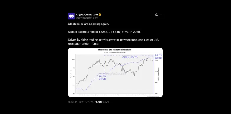 Stablecoins market cap hits a record high of $228 billion in 2025 Stablecoins market cap hits a record high of $228 billion in 2025