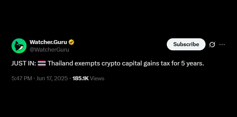 Thailand approves five-year tax exemption on crypto capital gains Thailand approves five-year tax exemption on crypto capital gains