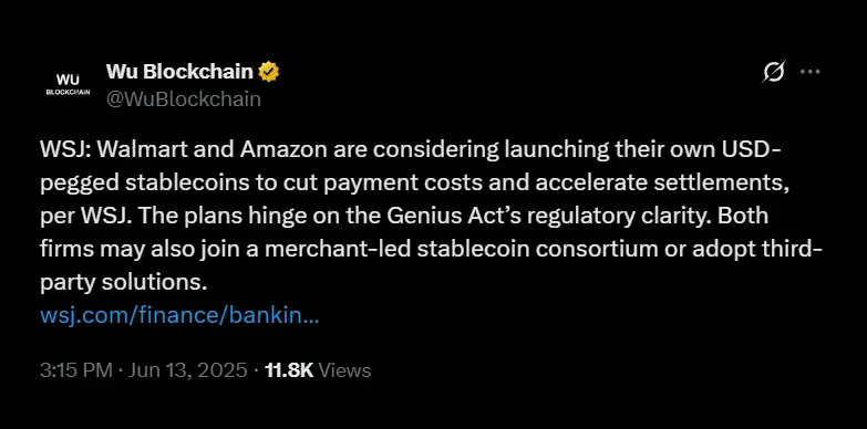 Walmart and Amazon plan on launching stablecoins Walmart and Amazon plan on launching stablecoins