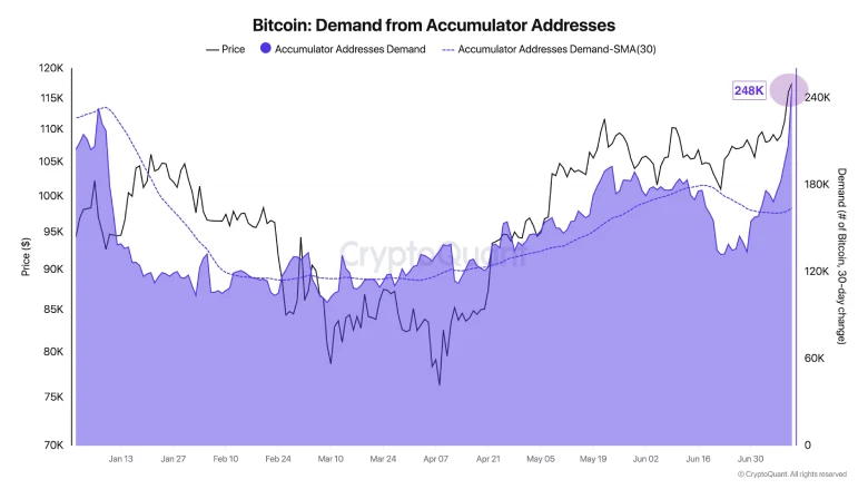 Bitcoin Accumulator Wallets Add 248K BTC; $130K Incoming?