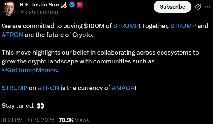 Justin Sun TRUMP Memecoin