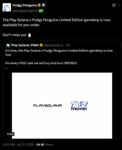 Pudgy Penguins x Play Solana Game Boy Goes Retro, Pre-Orders Open