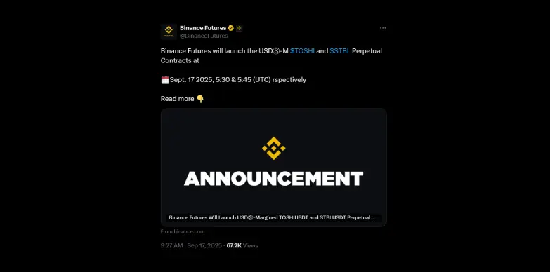 Binance announces launch of STBL perpetual contracts