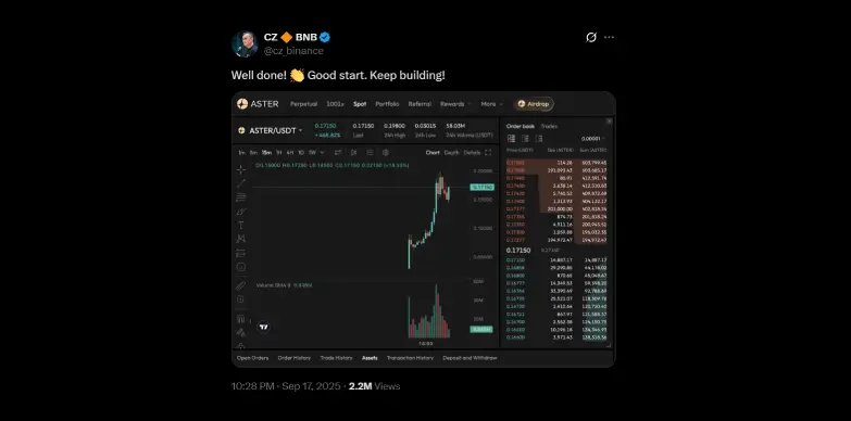 CZ endorses ASTER CZ endorses ASTER on X