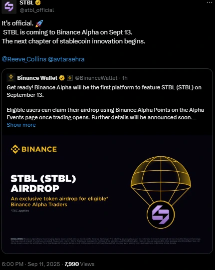 Binance Alpha Lists STBL Binance Alpha Lists STBL