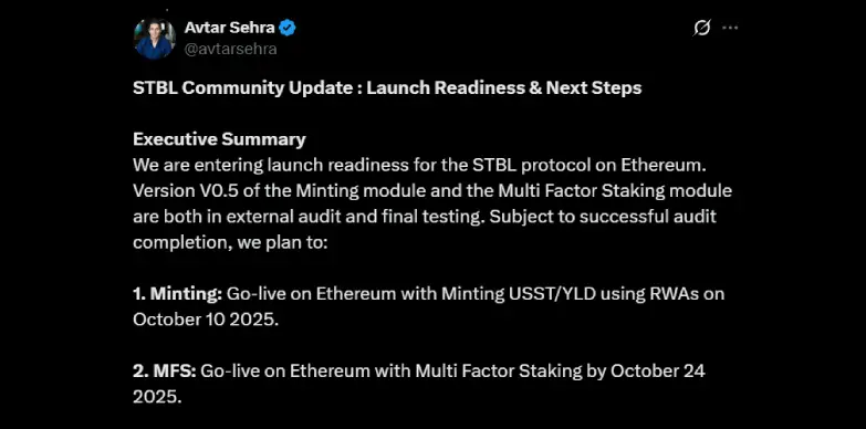 Avtar Sehra announces STBL's October Ethereum launch