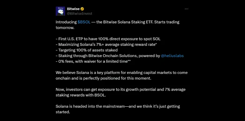 Bitwise introduces Solana Staking ETF