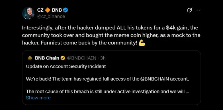 CZ comments on hackers gains and applauds the community members