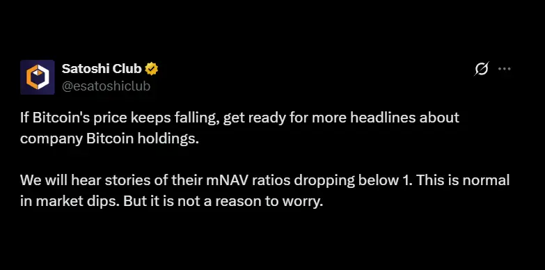 More mNAV to drop as Bitcoin's price keeps falling