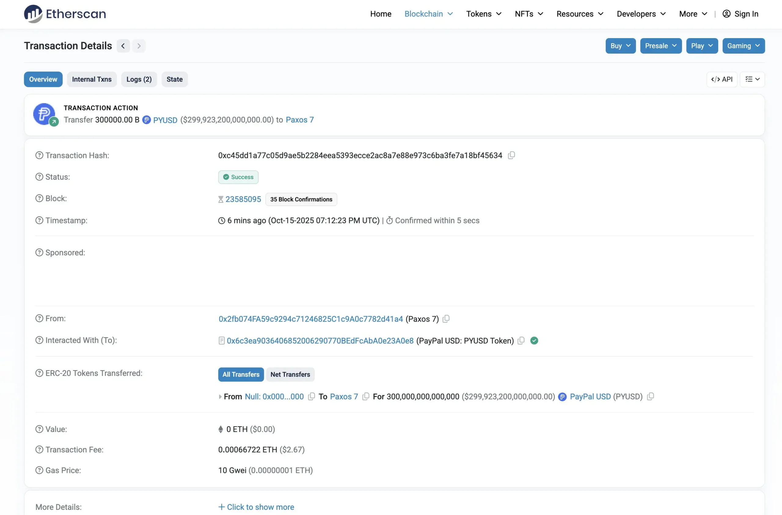 PYUSD Transaction