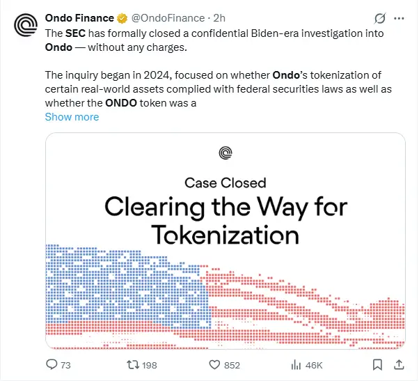 Ondo vs SEC Probe Comes to an End Without Charges