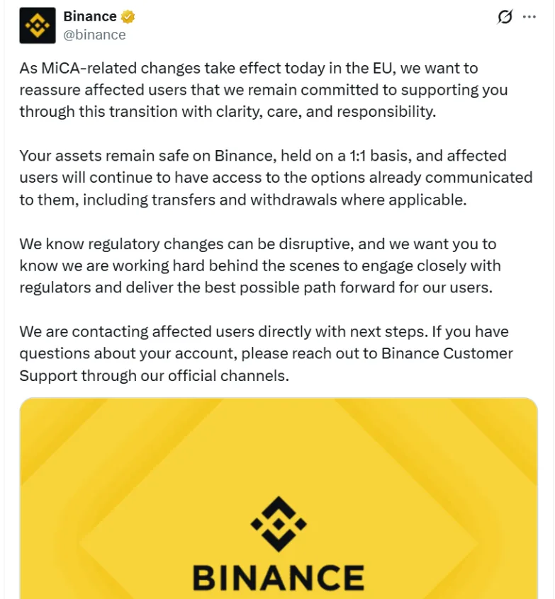 Binance's X post Binance's X post
